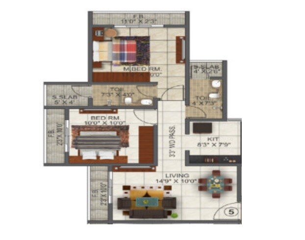 Floor plan of 2 BHK 500 Sq. Ft. Apartment in Sahyadri Universe I Phase Ii, Thane