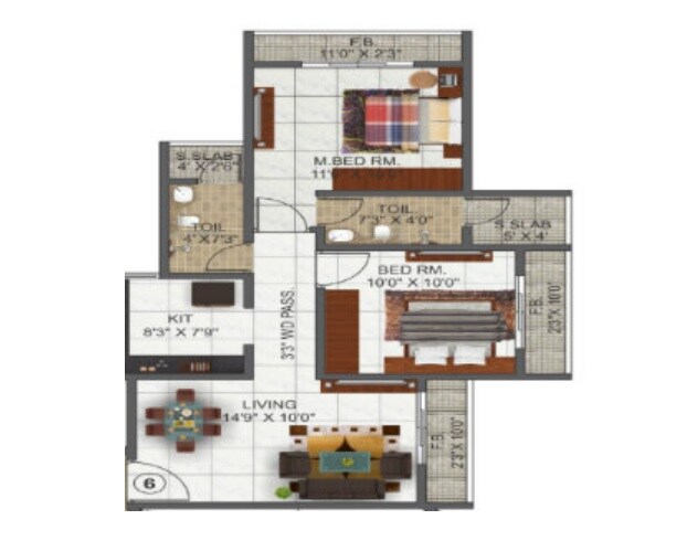 Floor plan of 2 BHK 581 Sq. Ft. Apartment in Sahyadri Universe I Phase Ii, Thane