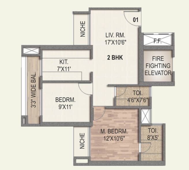 Floor plan of 2 BHK 950 Sq. Ft. Apartment in Sai Akruti Empire, Thane