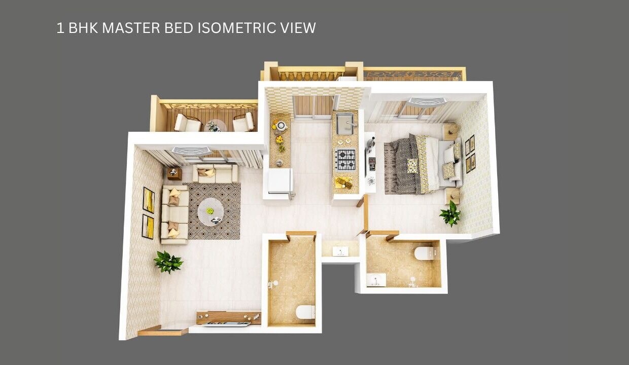 Floor plan of 1 BHK 555 Sq. Ft. Apartment in Sai Altezza, Thane