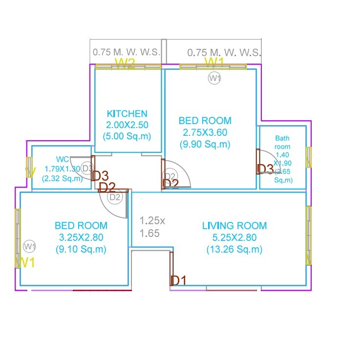 Floor plan of 2 BHK Apartment - 498 sq. ft. in Sai Anand Apartment, Thane