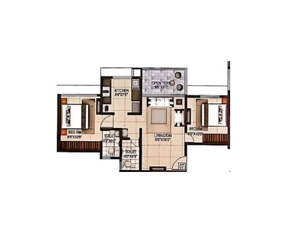 Floor plan of 2 BHK 632 Sq. Ft. Apartment in Sai Balaji Building No 2 Mahalakshmi A Wing, Thane