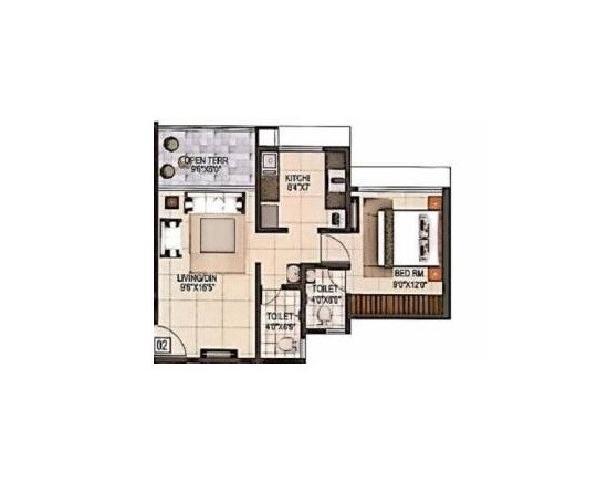 Floor plan of 1 BHK 497 Sq. Ft. Apartment in Sai Balaji Emerald, Thane