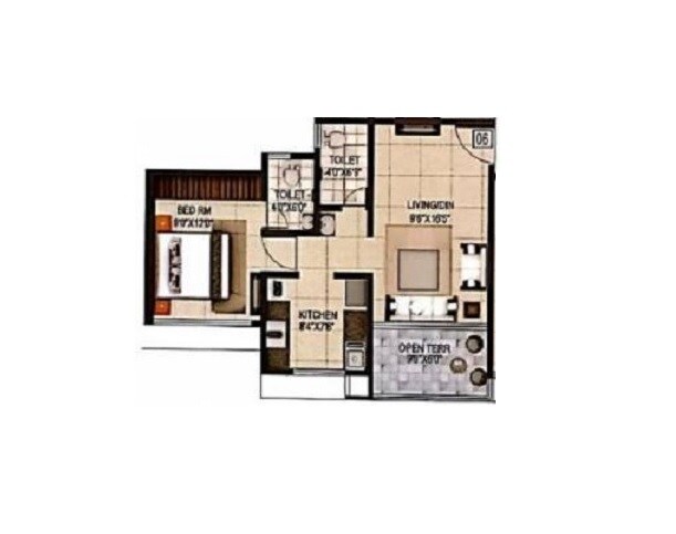 Floor plan of 1 BHK 442 Sq. Ft. Apartment in Sai Balaji Emrald, Thane