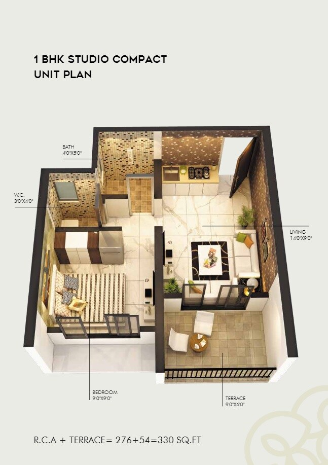 Floor plan of 330 Sq. Ft. Studio in Sai Balaji Estate, Thane
