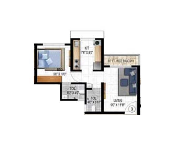 Floor plan of 1 BHK 372 Sq. Ft. Apartment in Sai Balaji Govind, Thane