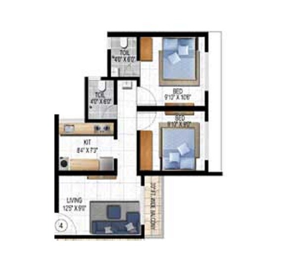 Floor plan of 2 BHK 506 Sq. Ft. Apartment in Sai Balaji Govind, Thane