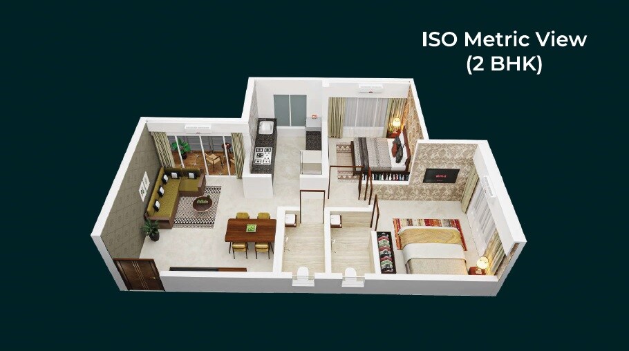 Floor plan of 2 BHK 630 Sq. Ft. Apartment in Sai Balaji Kanha, Thane