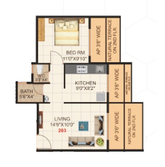 Floor plan of 1 BHK 430 Sq. Ft. Apartment in Sai Krupa Darshan, Thane