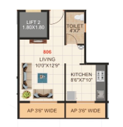 Floor plan of 244 Sq. Ft. Studio in Sai Krupa Darshan, Thane