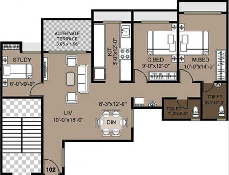 2 BHK 810 Sq. Ft. Apartment