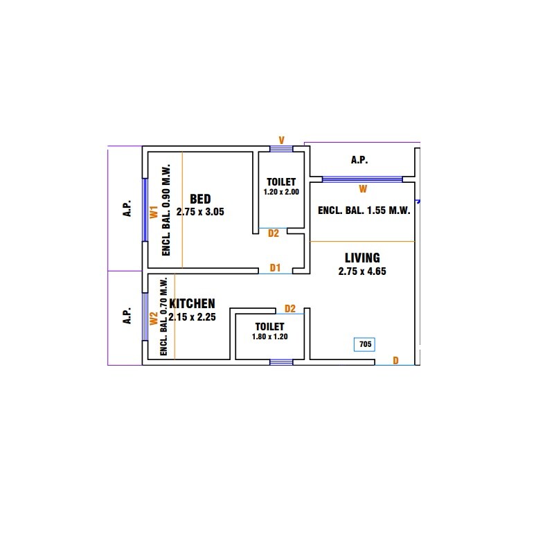Floor plan of 1 BHK Apartment - 294 sq. ft. in Sai Narayan, Thane