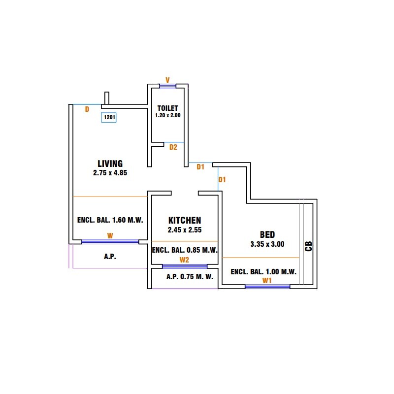 Floor plan of 1 BHK Apartment - 324 sq. ft. in Sai Narayan, Thane
