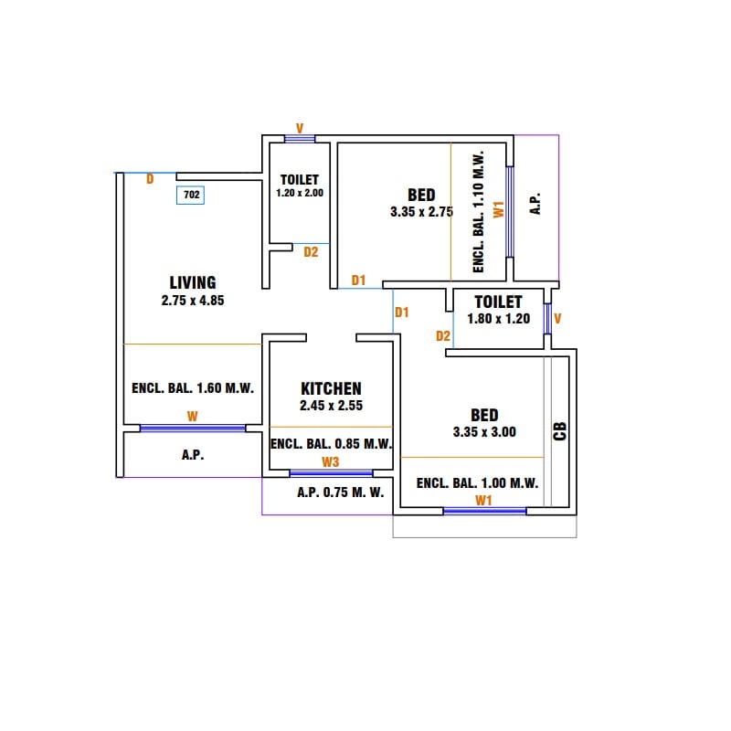 2 BHK 411 Sq. Ft. Apartment