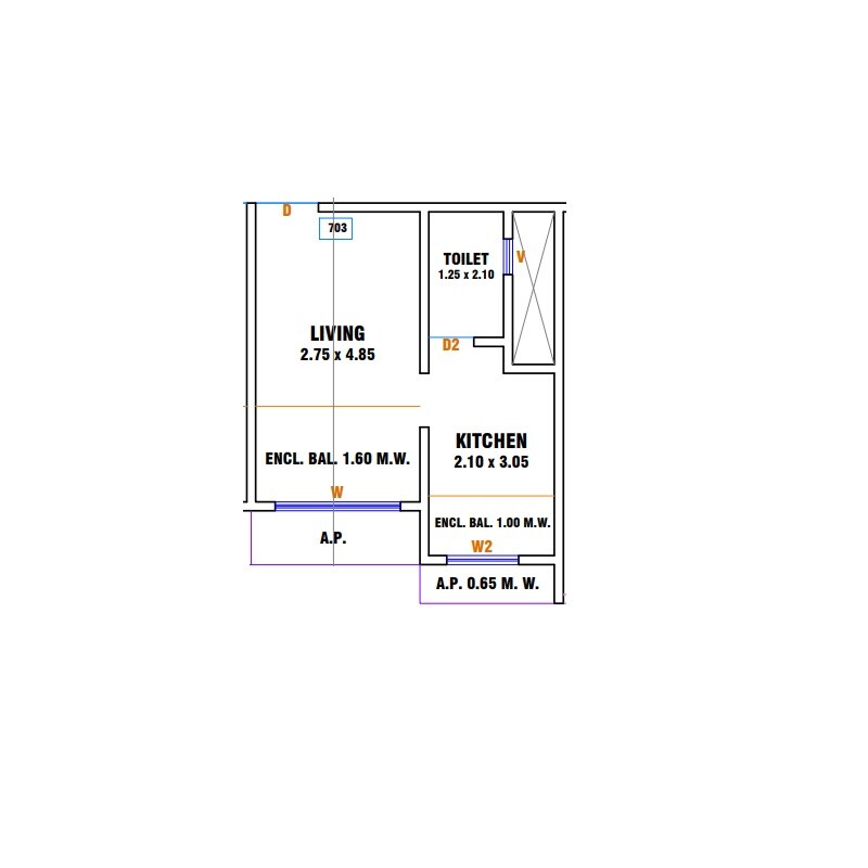 Floor plan of Studio - 188 sq. ft. in Sai Narayan, Thane