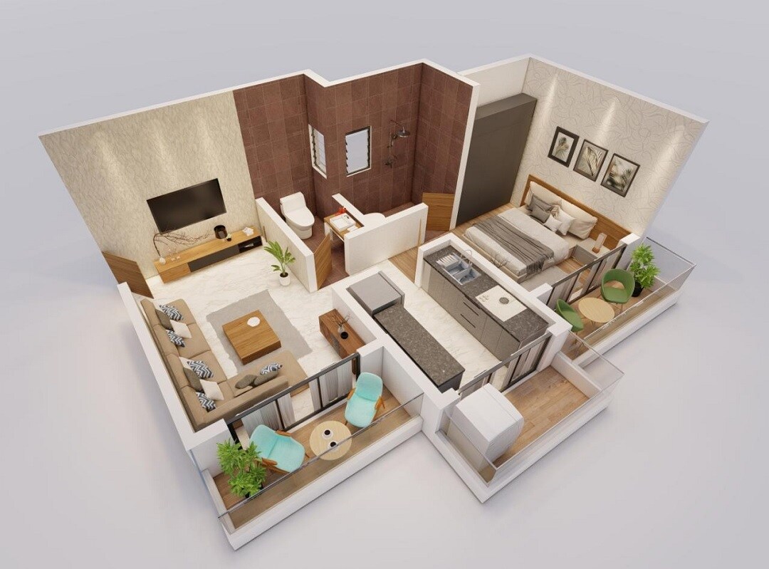 Floor plan of 1 BHK 363 Sq. Ft. Apartment in MM Sai Narayana Residency, Thane