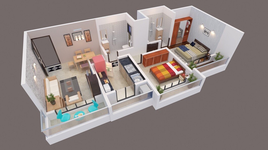 Floor plan of 2 BHK 525 Sq. Ft. Apartment in MM Sai Narayana Residency, Thane