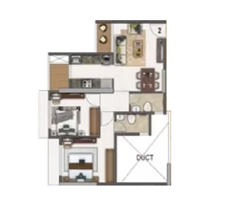 Floor plan of 2 BHK 577 Sq. Ft. Apartment in Sai Park Chikan Ghar, Thane