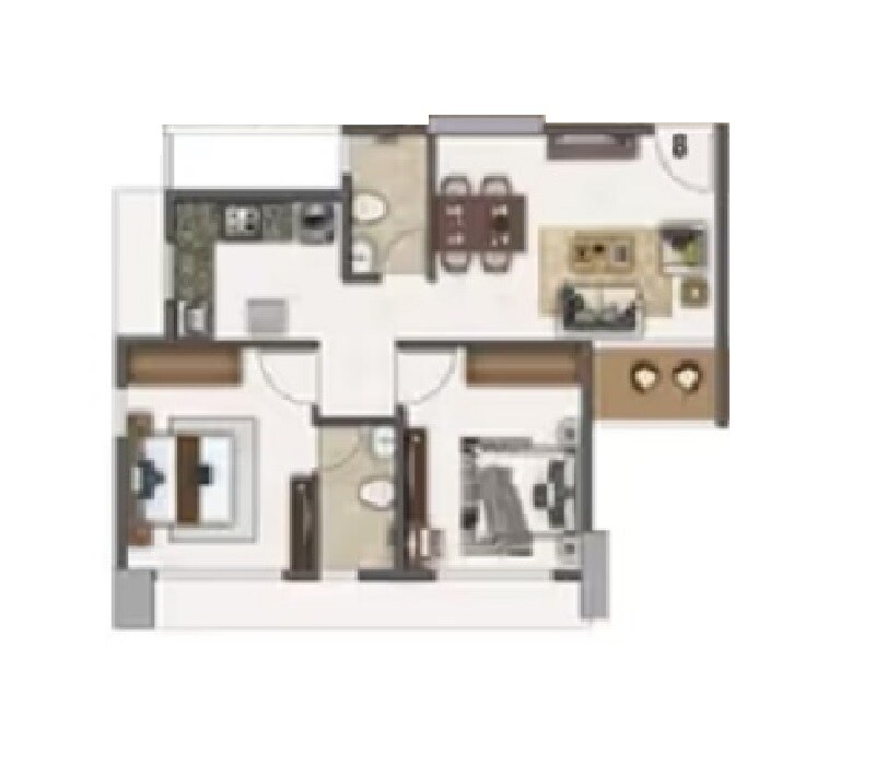 Floor plan of 2 BHK 605 Sq. Ft. Apartment in Sai Park Chikan Ghar, Thane