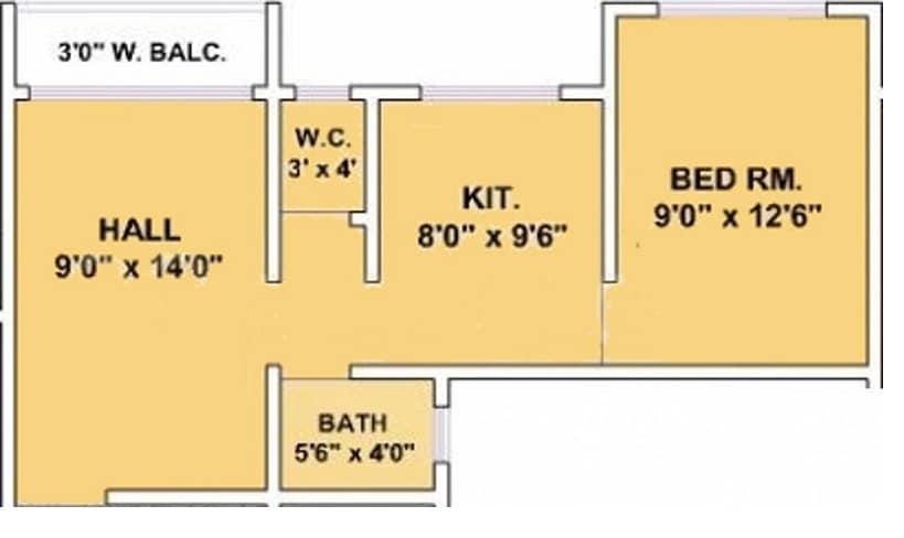 Floor plan of 1 BHK 510 Sq. Ft. Apartment in Sai Plaza Dombivli, Thane