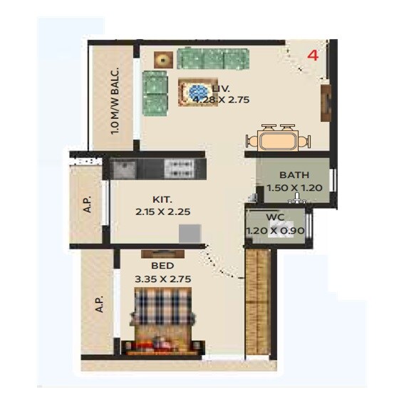 1 BHK 311 Sq. Ft. Apartment