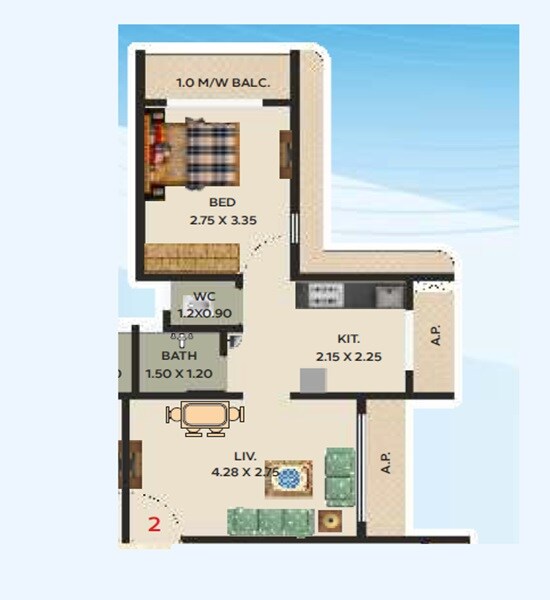 1 BHK 358 Sq. Ft. Apartment