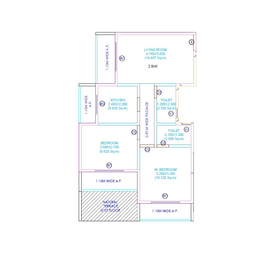 Floor plan of 2 BHK 561 Sq. Ft. Apartment in Sai Prasad Apartment, Thane