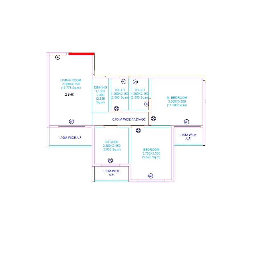 Floor plan of 2 BHK 583 Sq. Ft. Apartment in Sai Prasad Apartment, Thane