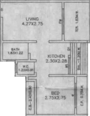 Floor plan of 1 BHK 353 Sq. Ft. Apartment in Sai Raj Flora, Thane