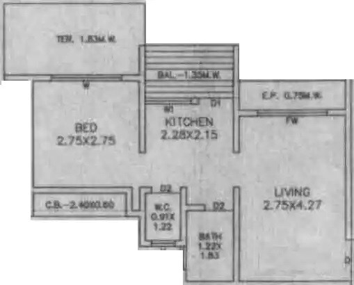 Floor plan of 1 BHK 382 Sq. Ft. Apartment in Sai Raj Flora, Thane