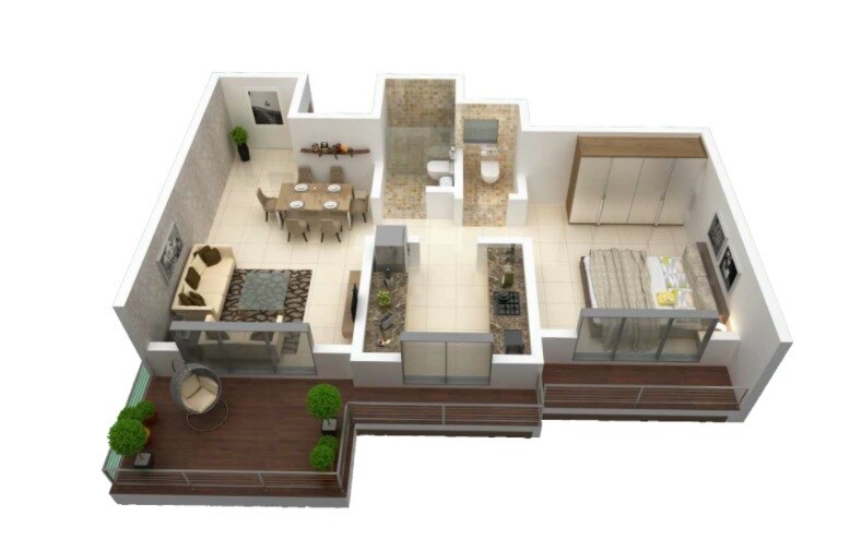Floor plan of 1 BHK 312 Sq. Ft. Apartment in Sai Satyam Homes, Thane