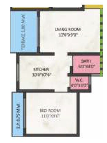 Floor plan of 1 BHK 330 Sq. Ft. Apartment in Sai Satyam Homes, Thane