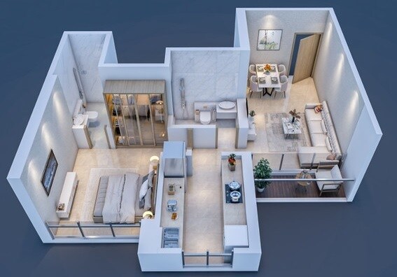 Floor plan of 1 BHK 480 Sq. Ft. Apartment in Sai Shakti Skyline, Thane