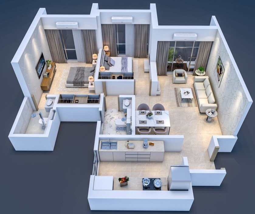 Floor plan of 2 BHK 632 Sq. Ft. Apartment in Sai Shakti Skyline, Thane