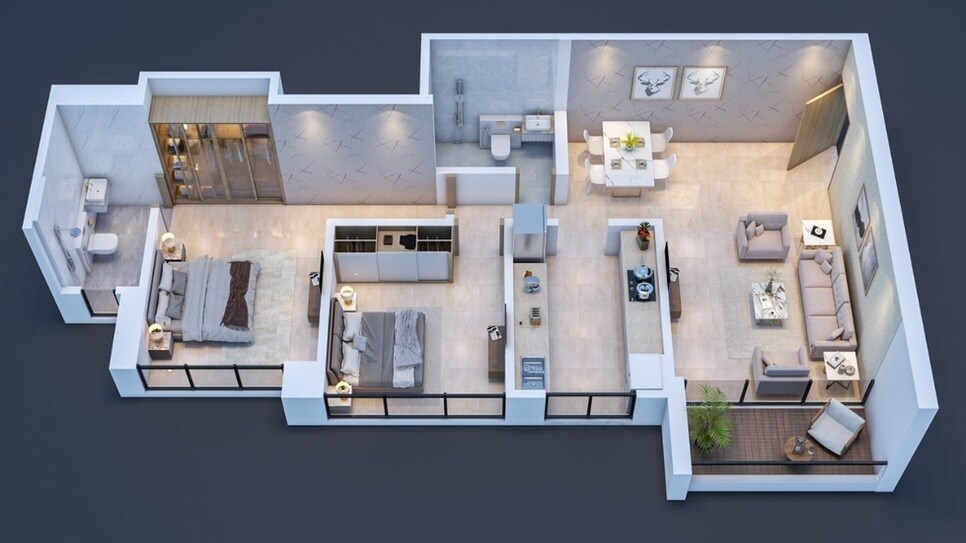 Floor plan of 2 BHK 729 Sq. Ft. Apartment in Sai Shakti Skyline, Thane