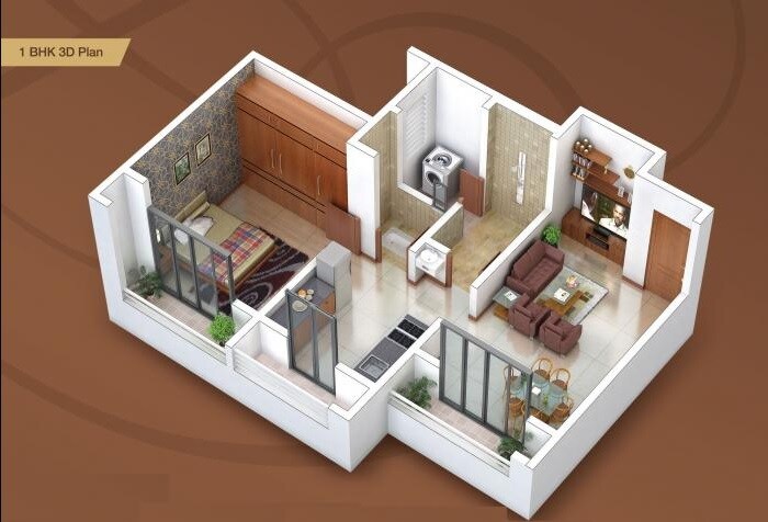 Floor plan of 1 BHK 378 Sq. Ft. Apartment in Sai Shrushti Annex, Thane