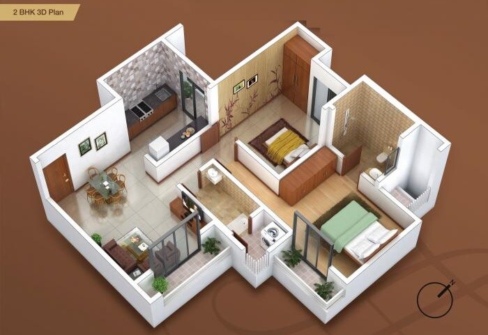 Floor plan of 2 BHK 560 Sq. Ft. Apartment in Sai Shrushti Annex, Thane