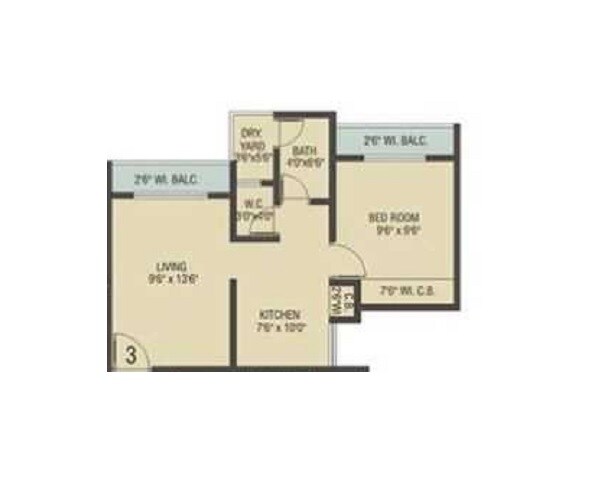 Floor plan of 1 BHK 329 Sq. Ft. Apartment in Sai Shrushti Height, Thane