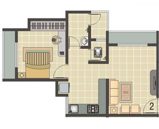 Floor plan of 1 BHK 369 Sq. Ft. Apartment in Sai Shrushti Height, Thane