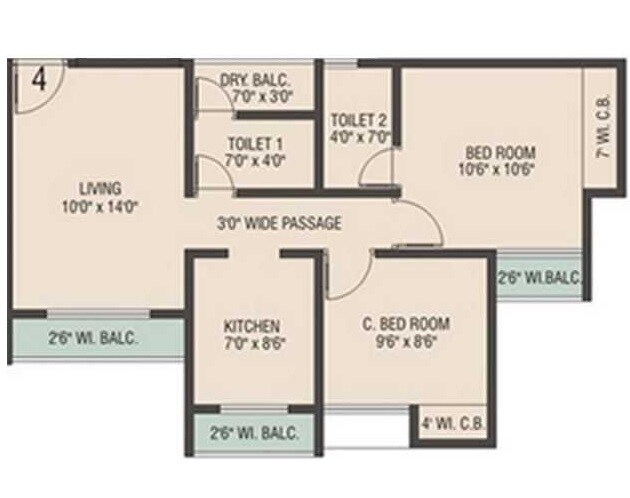 Floor plan of 2 BHK 429 Sq. Ft. Apartment in Sai Shrushti Height, Thane