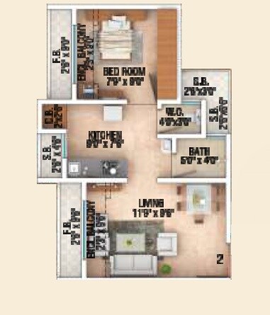 Floor plan of 1 BHK 351 Sq. Ft. Apartment in Sai Shrushti Heritage, Thane