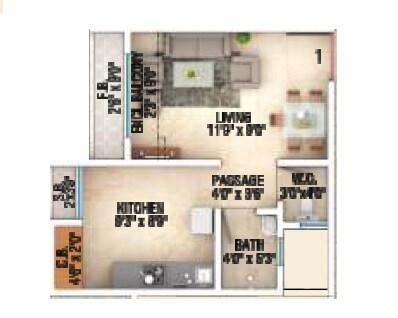 Floor plan of 277 Sq. Ft. Studio in Sai Shrushti Heritage, Thane