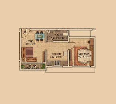 Floor plan of 1 BHK 365 Sq. Ft. Apartment in Sai Shrushti Leela, Thane
