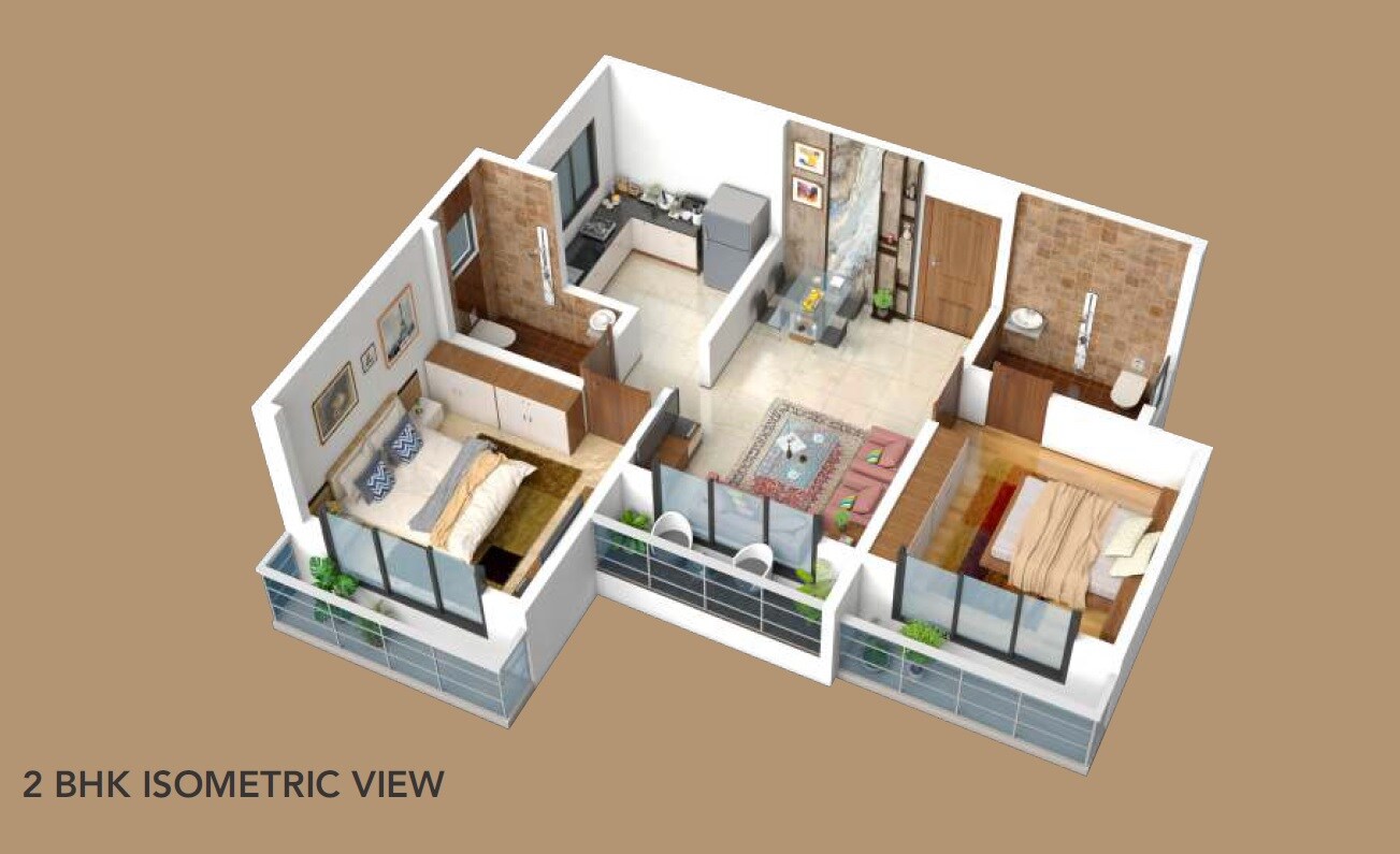 Floor plan of 2 BHK 478 Sq. Ft. Apartment in Sai Shrushti Leela, Thane