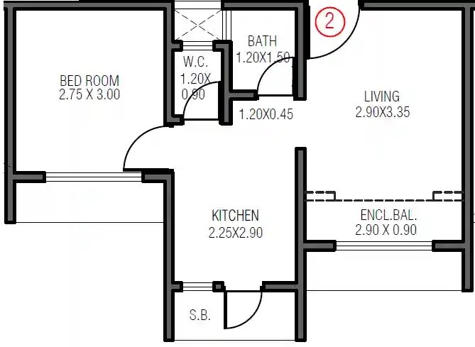 Floor plan of 1 BHK 356 Sq. Ft. Apartment in Sai Shrushti Sapphire, Thane
