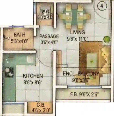 Floor plan of 281 Sq. Ft. Studio in Sai Shrushti Sapphire, Thane