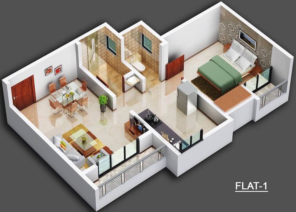 Floor plan of 1 BHK 354 Sq. Ft. Apartment in Sai Shrushti Valley, Thane