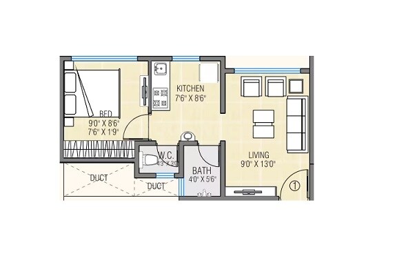 Floor plan of 1 BHK 409 Sq. Ft. Apartment in Sai Shrushti Vatika, Thane