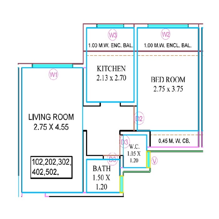 Floor plan of 1 BHK Apartment - 430 sq. ft. in Sai Siddhi Park, Thane