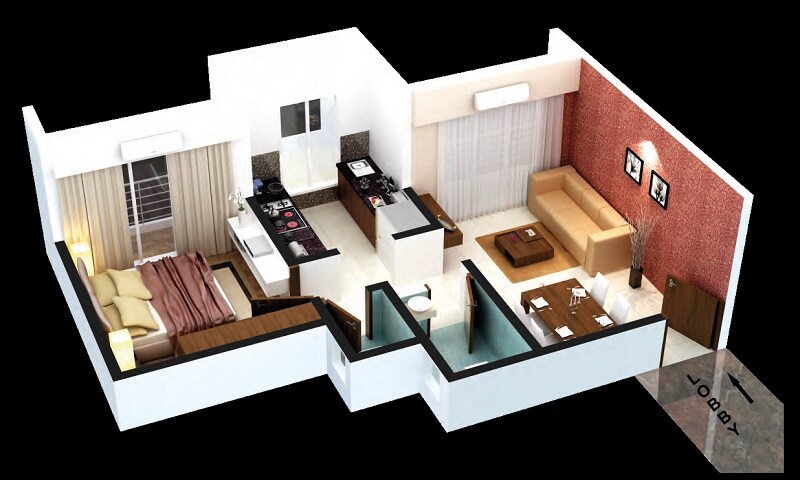 Floor plan of 1 BHK 352 Sq. Ft. Apartment in Sai Spring CHS, Thane